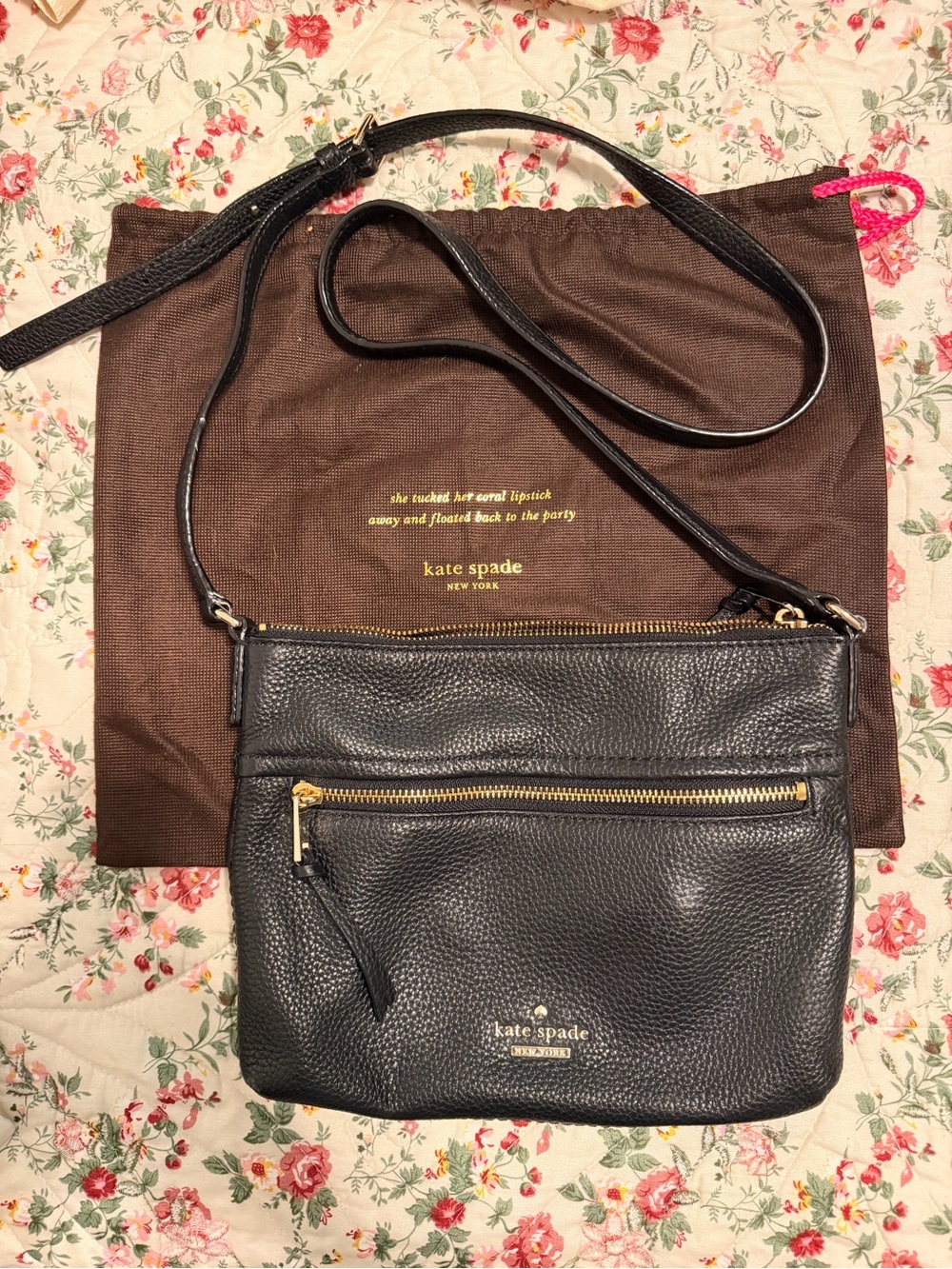 kate spade Black Pebbled Leather Crossbody with Gold Hardware